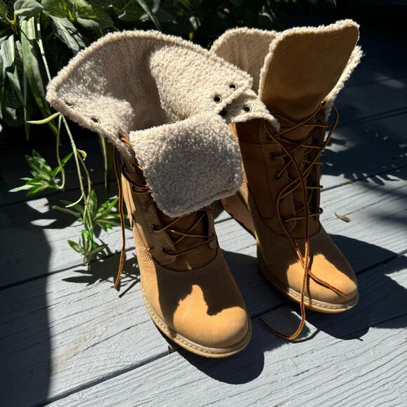Timberland Amston Earthkeepers Beige Suede Wedge Boots Warm Weather Sport Wear - Picture 5 of 8